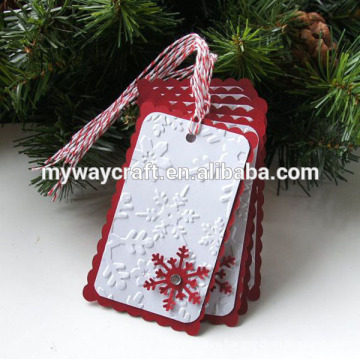 rectangle die cut edge embossed poinsettia christmas gift tags in snowflake pattern